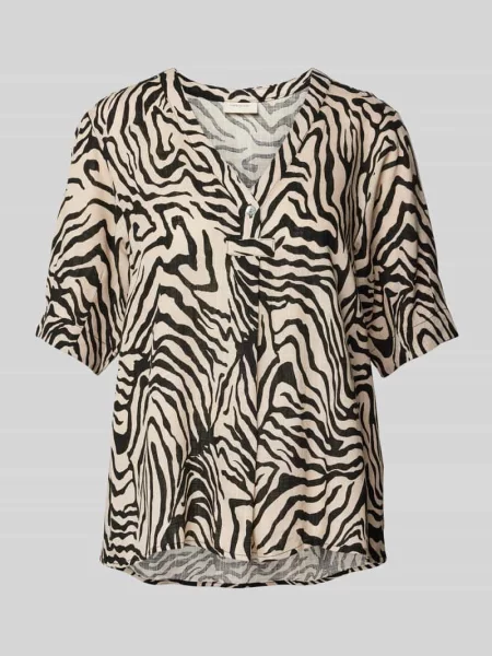 Bluzka o kroju slim fit z dekoltem w serek model ‘Larin’ Free/quent beżowa