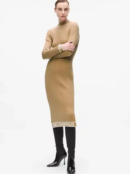 Šaty Karl Lagerfeld midi přiléhavé béžová
