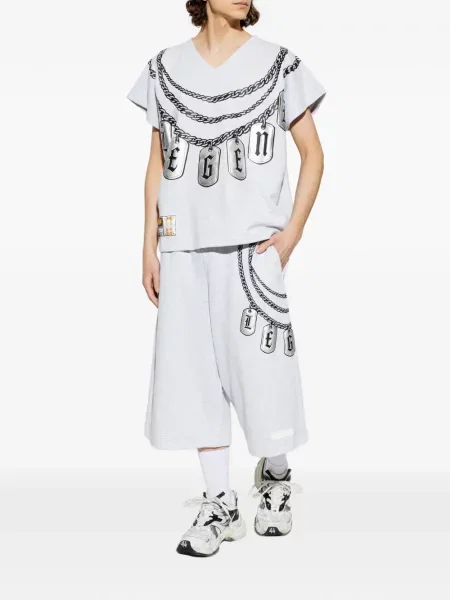 Tricou Pdf cu imagine cu decolteu în V gri