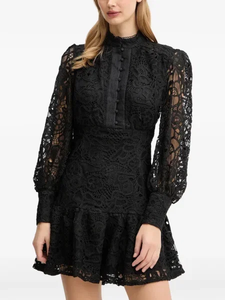 Rochie mini Bardot din dantelă de costum negru