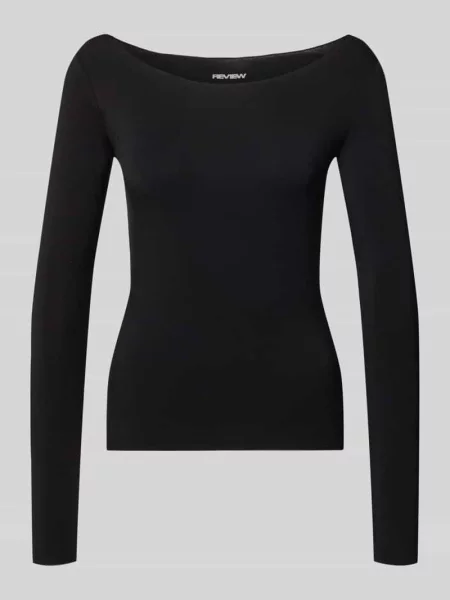 Bluzka z długim rękawem o kroju slim fit dekolt w łódkę Review czarna