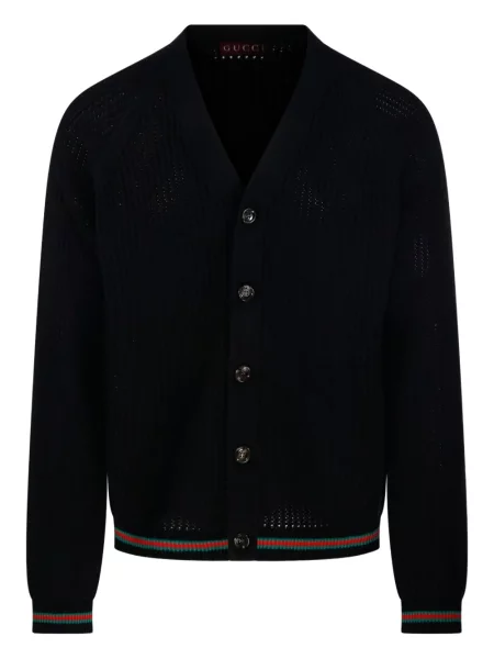 Dzianinowy kardigan Gucci prążkowany czarny