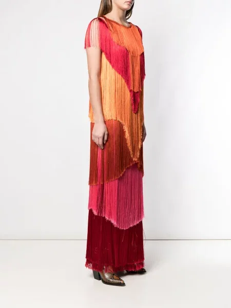 Rochie maxi Alberta Ferretti cu franjuri portocaliu
