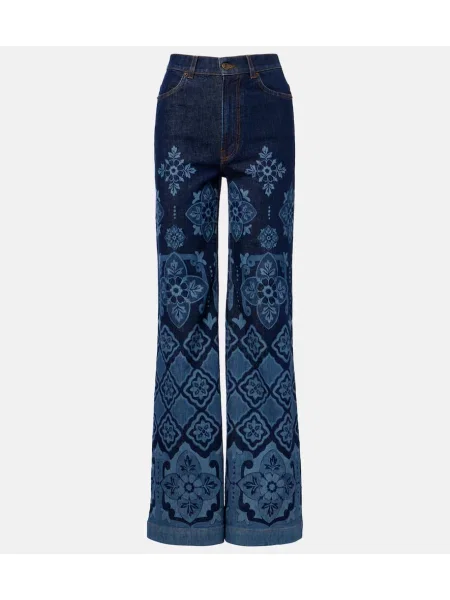 Jeansy dzwony La Doublej z wysoką talią z nadrukiem niebieskie