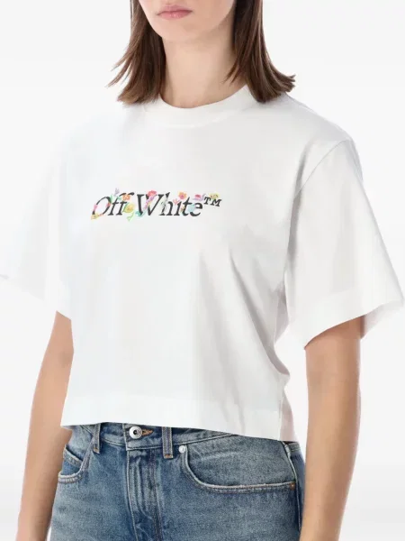 Tricou Off-white cu model floral cu imagine alb
