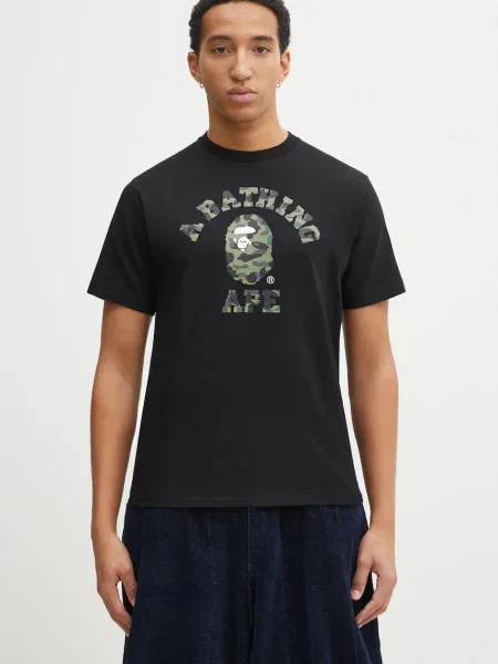 A Bathing Ape tricou din Camo College cu imprimeu negru