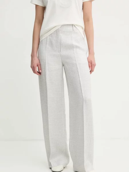 Theory pantaloni din in drept high waist gri