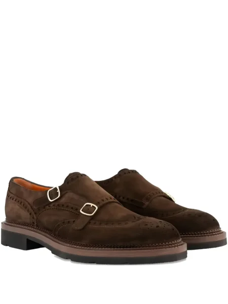 Pantofi monk Santoni din piele de căprioară maro