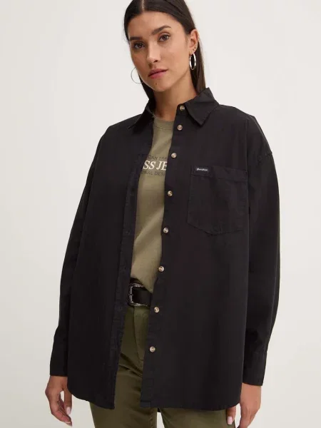 Guess Jeans koszula relaxed z kołnierzykiem klasycznym czarny