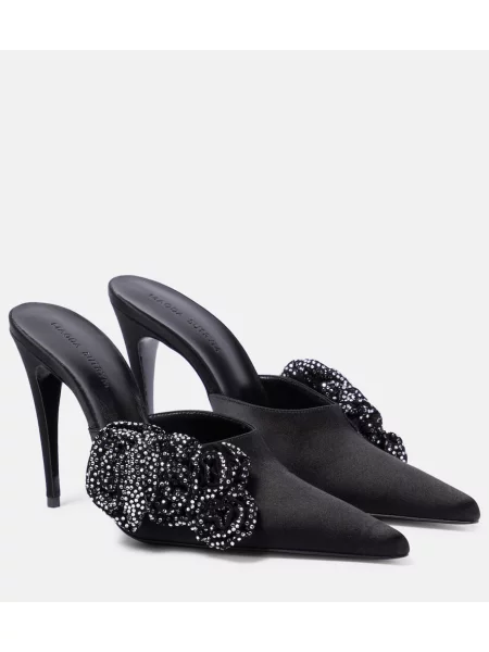 Papuci tip mules Magda Butrym din satin cu model floral negru