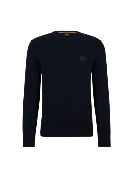 Sweter z dzianiny z okrągłym dekoltem model ‘Kanovano’ Boss Orange niebieski