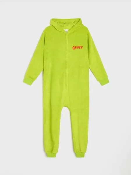 Sinsay Pyžamo s kapucí a výšivkou Grinch neonová