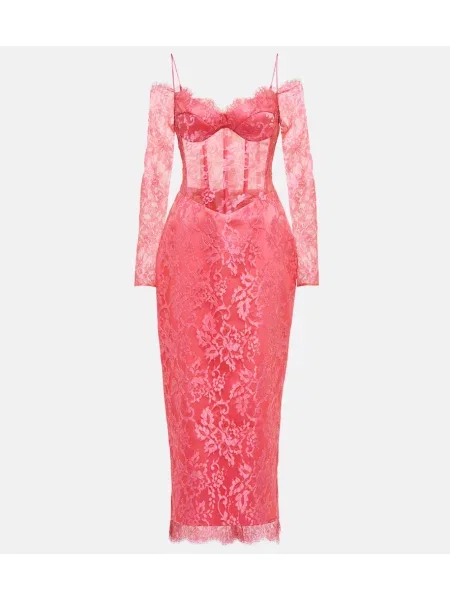Sukienka midi Rasario koronkowa do kolan z gorsetem różowa