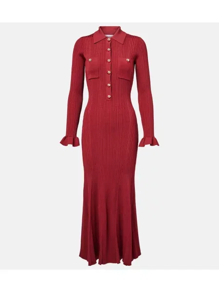Rochie midi Self-portrait tricotate până la genunchi de costum bordo