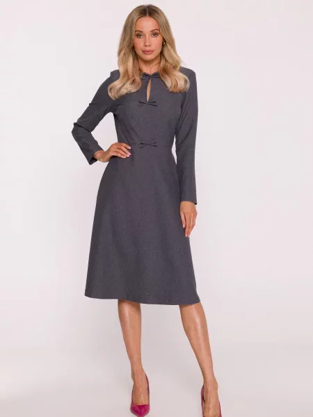Rochie midi Stylove cu funde în linie A gri