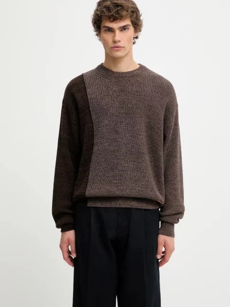 Pulover s dodatkom vune Aries Fisherman lagane smeđa