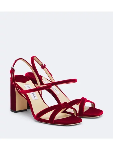 Aksamitne sandały Jimmy Choo czerwone