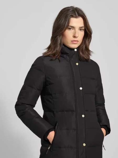 Płaszcz puchowy o kroju regular fit z obszyciem ze sztucznego futra Lauren Ralph Lauren czarny