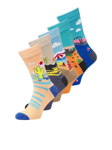 JACK & JONES Nogavice JACSCENERY / kobalt modra / nebeško modra / marelica bež