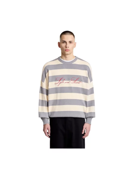 Sweter Lyle & Scott w paski z paskiem szary