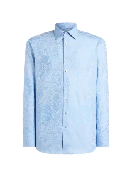 Cămașă Etro cu model floral din jacard albastru