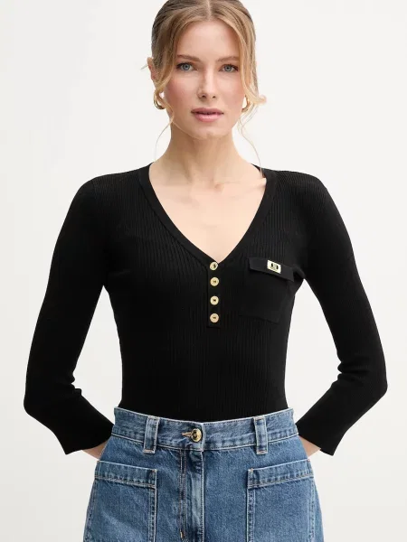 Elisabetta Franchi pulover din amestec de mătase femei negru