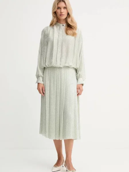 Forte Forte spódnica z domieszką jedwabiu midi rozkloszowana zielony