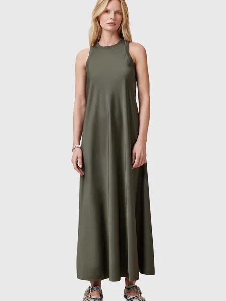 Рокля AllSaints AIDA дълга със стандартна кройка зелено