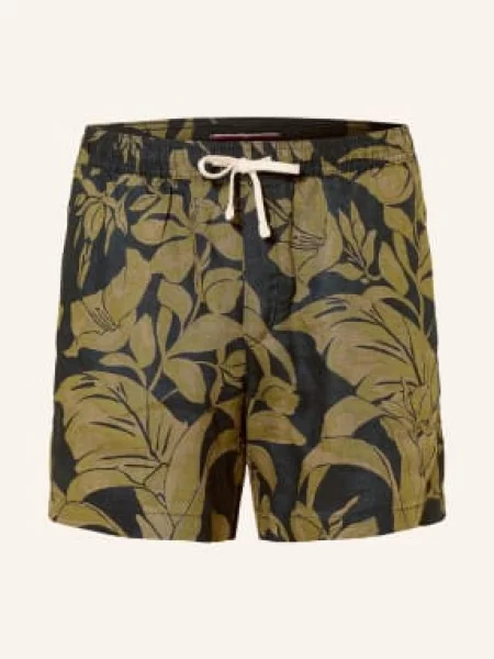 Tommy Hilfiger Lněné Šortky Dover tmavě / olivová modrá