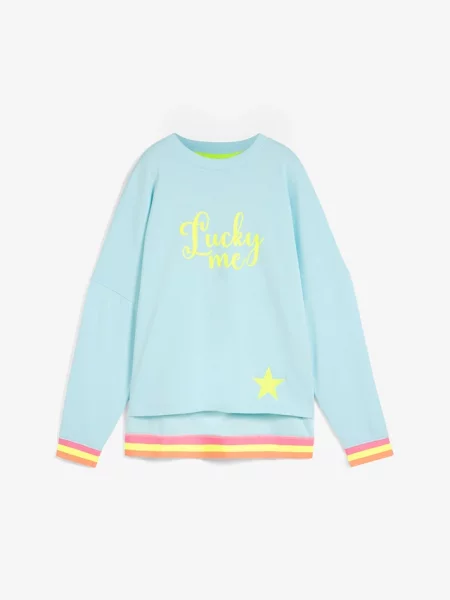 Bluza oversize z kolorowym ściągaczem i mankietami z czystej bawełny niebieska