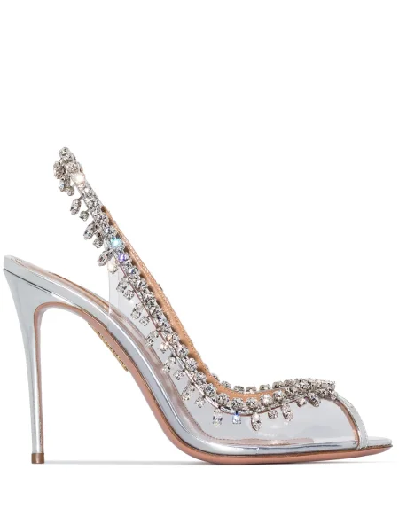 Sandale Aquazzura slingback de cristal argintiu