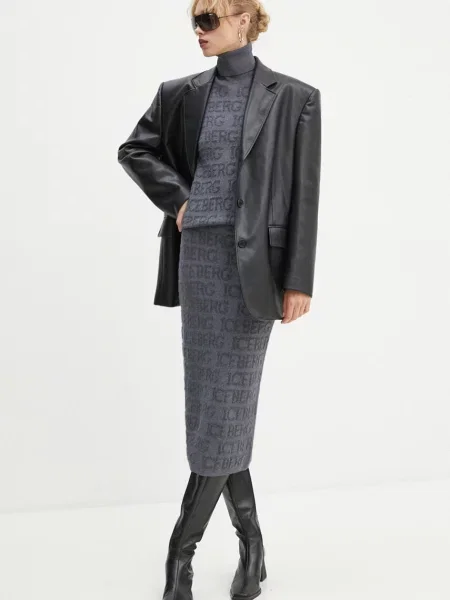 Вовняна спідниця Iceberg midi пряма сірий