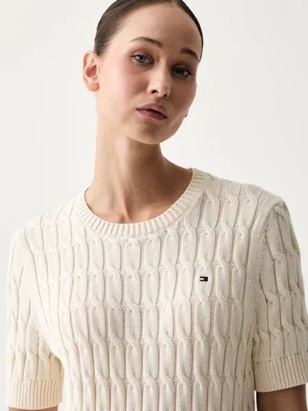 Tommy Hilfiger пуловер с къси ръкави дамски от бежово