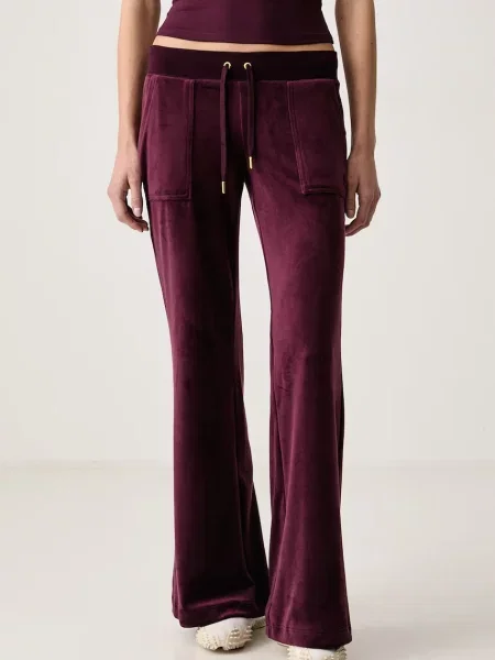Juicy Couture pantaloni evazați flare pentru femei din velur LAYLA LOW RISE POCKET GOLD