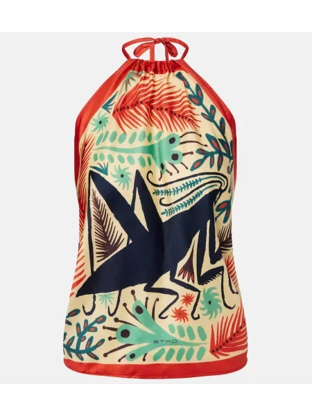 Top Etro de mătase cu imagine cu gât halter