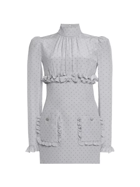 Rochie mini Alessandra Rich cu volane de costum mini gri