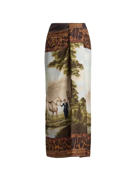 Fustă midi Ralph Lauren Collection de mătase cu imagine maro
