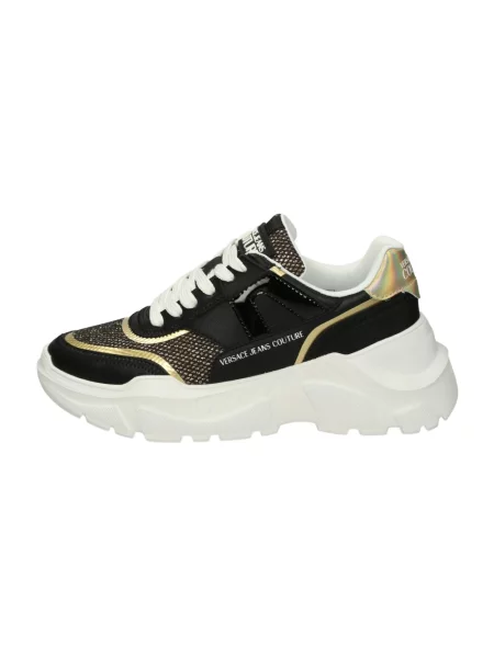 Versace Jeans Couture Buty Kobieta 39 EU Skórzane i brokatowe niskie trampki czarny