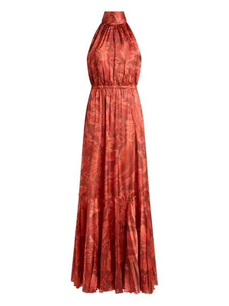 Rochie maxi Etro cu model floral cu imagine plisată roșu