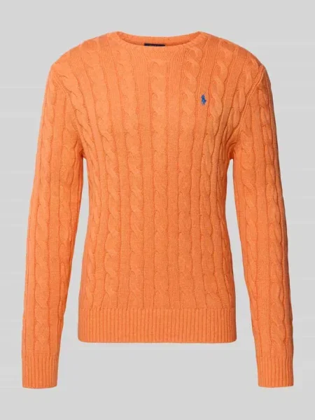 Sweter z dzianiny z wyhaftowanym logo Polo Ralph Lauren pomarańczowy