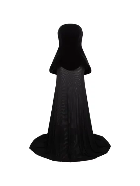 Rochie maxi David Koma plasă fără bretele negru