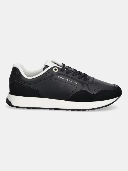 Tommy Hilfiger Usnjene superge MONOGRAM MIX RUNNER črna
