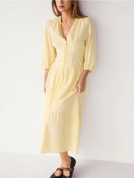 Reserved Rochie cu broderie galben-deschis galben