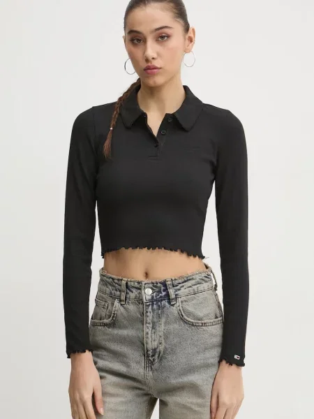 Tommy Jeans Tričko s dlouhým rukávem černé