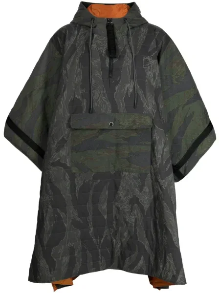 Poncho Mostly Heard Rarely Seen cu glugă cu model camuflaj verde