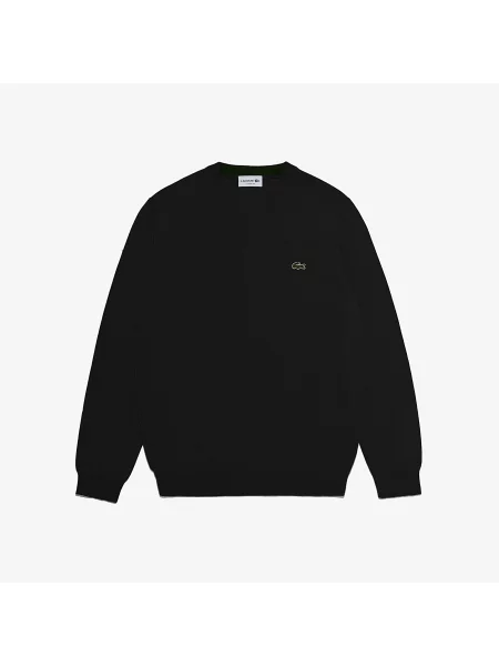 Lacoste Sweter Z Dekoltem W Serek Z Organicznej Bawełny czarny