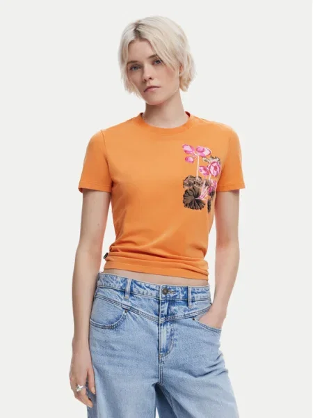 Тениска Desigual BOTANICAL LA оранжево