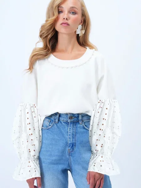 Trend Alaçatı Stili Pulover ecru