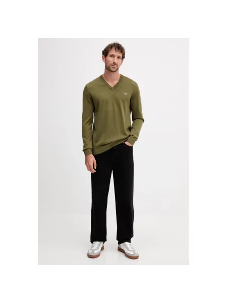 Sweter Gant z dekoltem w serek zielony