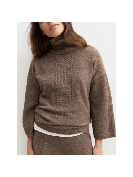 Sweter z golfem Marella wełniany do golfa brązowy